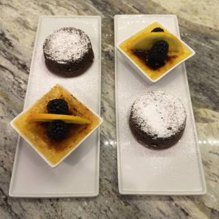 Bittersweet Chocolate Bombes with Grand Marnier Creme Brulee